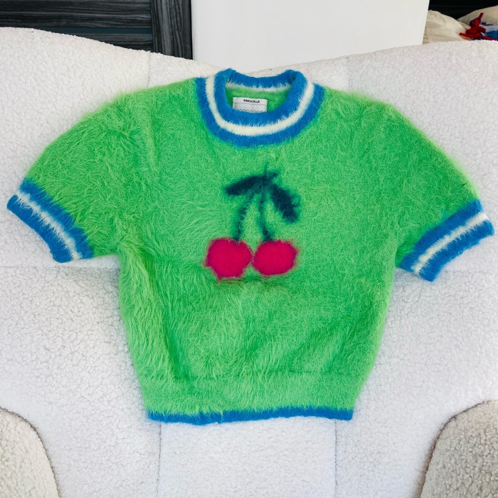 Kimchi Blue Green Sweater with Blue and White Trim